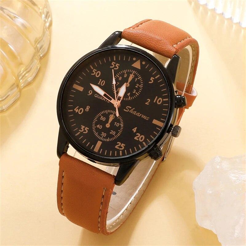 Christmas Gift New Men Watch Luxury Bracelet Set Fashion Business Brown Leather Quartz Wrist Watches for Men Gift Set Relogio Masculino