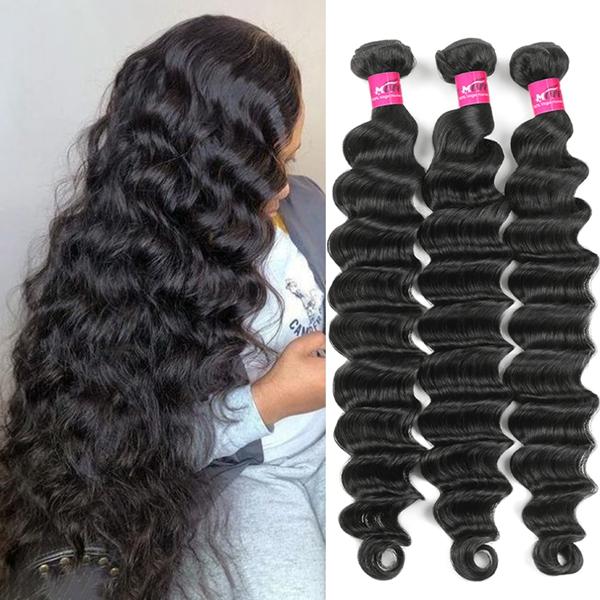 Thick Loose Deep Wave Human Hair Bundles 100% Raw Human Hair Weave Extensions 3 4 Bundles Deals