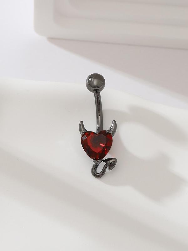 Punk Heart Shaped Belly Ring, Artificial Zircon Navel Ring, Cute Belly Piercing Jewelry For Women & Girls