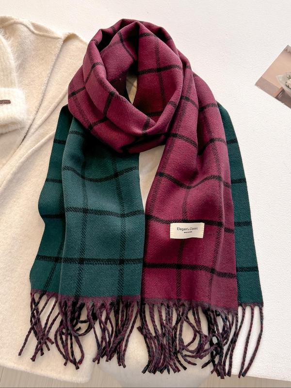 Women's Plaid Print Tassel Decor Scarf, Casual Soft Warm Comfy Shawl for Fall & Winter, Fashion Accessories for Daily Wear