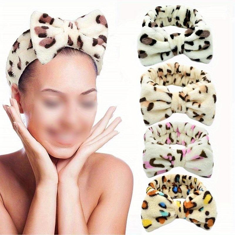 Leopard Print Bowknot Headbands for Women - Flannel Makeup Hairbands, Woven Polyester Fiber, Suitable for Normal Hair Type - Hairband Hair Hoop for Face Wash and Makeup-5