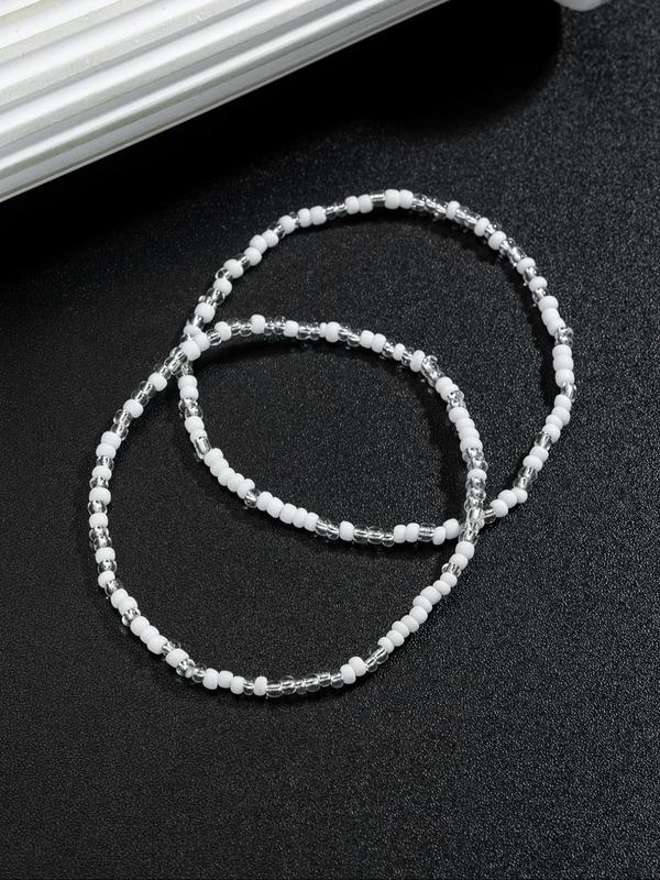 Simple Beaded Elasticity Anklet, Fashionable Jewelry for Women & Girls, Casual Fashion Accessories for Party, Daily Clothing Decor, Trendy All-match & Exquisite Jewelry for Birthday Gift