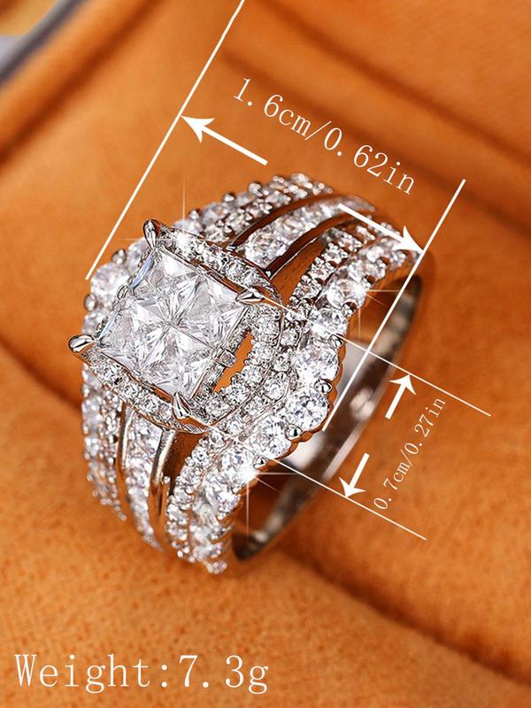 Square Shaped Rhinestone Decorated Ring, Luxury Engagement Ring for Women, Fashion Jewelry for Party, Daily Clothing Decor, Trendy Jewelry for Birthday Gift