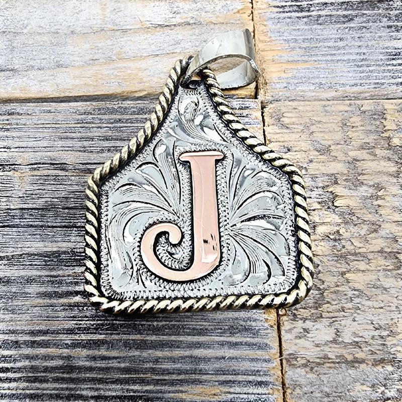 Handmade Cow Tag Necklace with Copper Initial.