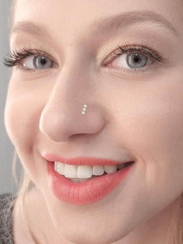 Rhinestone Decorated Nose Ring, Nose Piercing Kit, Stainless Steel L Shaped & Hoops Body Jewelry for Women & Men, Summer Fashion Accessories for Party, Club