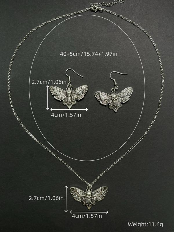 Women's Cute Insect Moth Design Jewelry Set, Fashion Necklace & Dangle Earrings for Party, Daily Decor, Trendy Gothic Retro Style Jewelry for Birthday Gift