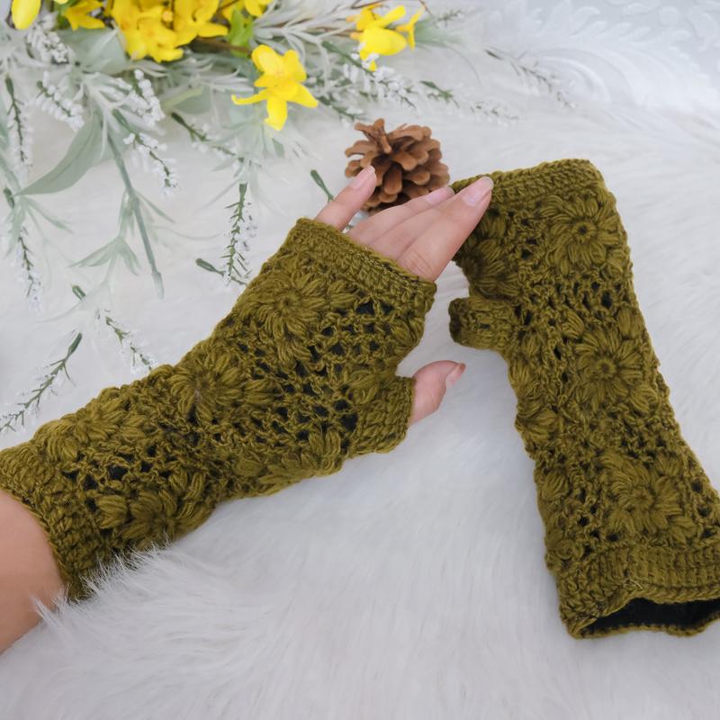 Hand Knit Winter Handwarmer, Fleece Lined  Finger Less Gloves, Crochet Solid Color Gloves, Men Women Warm Mitten, Gift For Her, Wrist Warmer