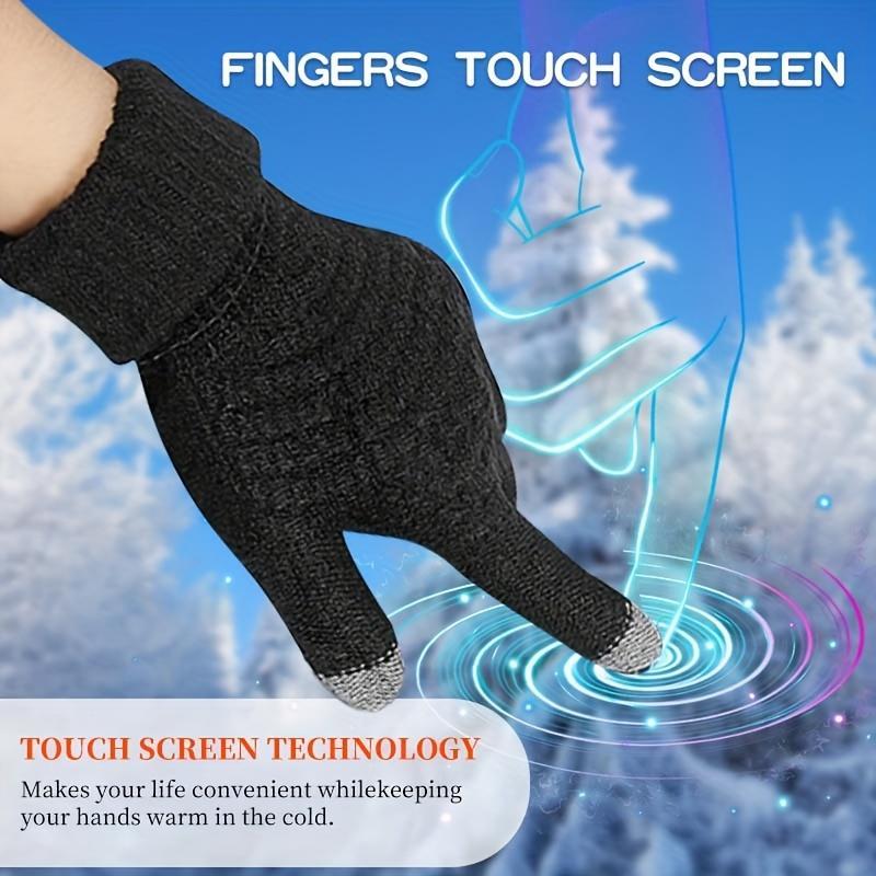 Knitted Thermal Winter Thickened Gloves, Solid Color Touch Screen Sports Gloves for Cycling & Hiking, Outdoor Windproof Gloves