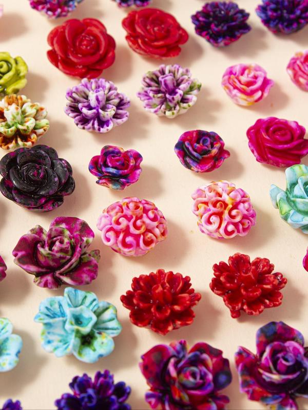 Random Color Flower Design Stud Earrings (36 Pairs), Fashionable Jewelry for Women & Girls, fashion jewelry for party, daily clothing decor, trendy all-match & exquisite jewelry for birthday gift