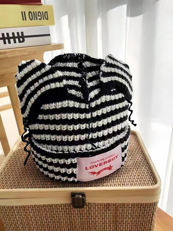 Cute Striped Pattern Beanie Hat, Casual Soft Comfortable Funny Hat for Fall & Winter, Warm and Stylish Beanie for Women & Men Fall Fall Outfits 2024