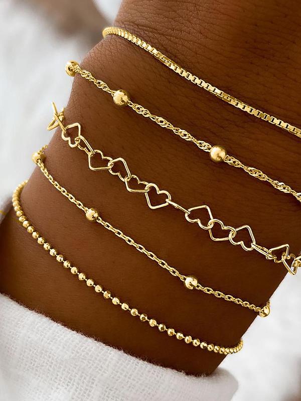 5pcs set Simple Minimalist Chain Link Bracelet, Streetwear Stack Bracelet, Fashion All-match Accessories for Women, Trendy Matching Jewelry for Party and Daily Life