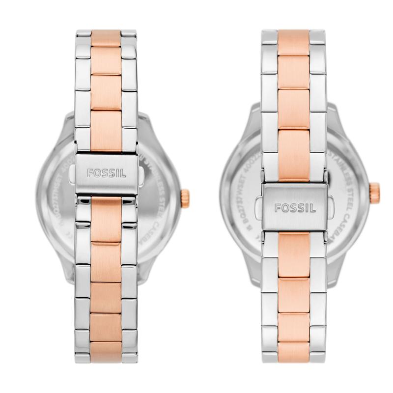 Fossil Unisex His and Hers Multifunction, Silver-Tone Alloy Watch Set