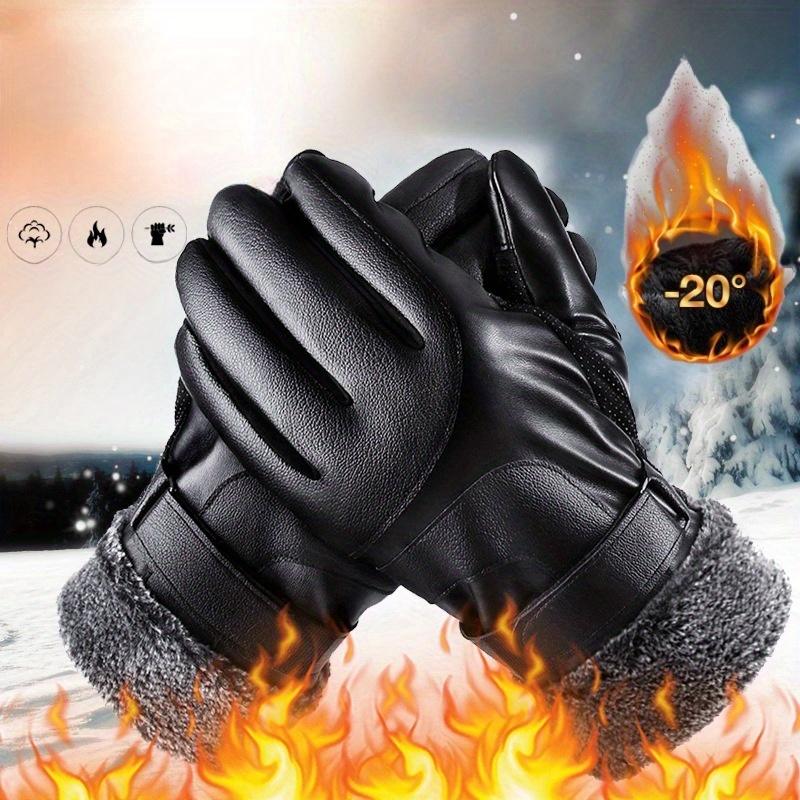 Unisex Carrken Fashionable Faux Leather Gloves-Winter Warm Full Finger Gloves, Lined with Wool, Touch Screen Compatible, Windproof, Thick Warm, Non-Textile Woven, Solid Color-Hand Wash Or Dry Cleaning