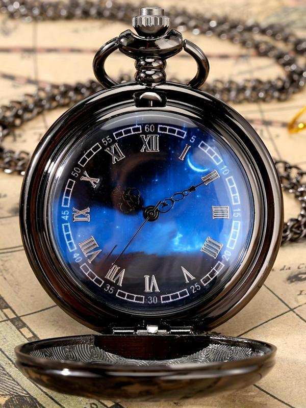 Men's Vintage Flower Carving Design Round Dial Quartz Pocket Watch, Fashion Watch for Party, Daily Clothing Decor, Trendy All-match & Exquisite Watch for Birthday Gift