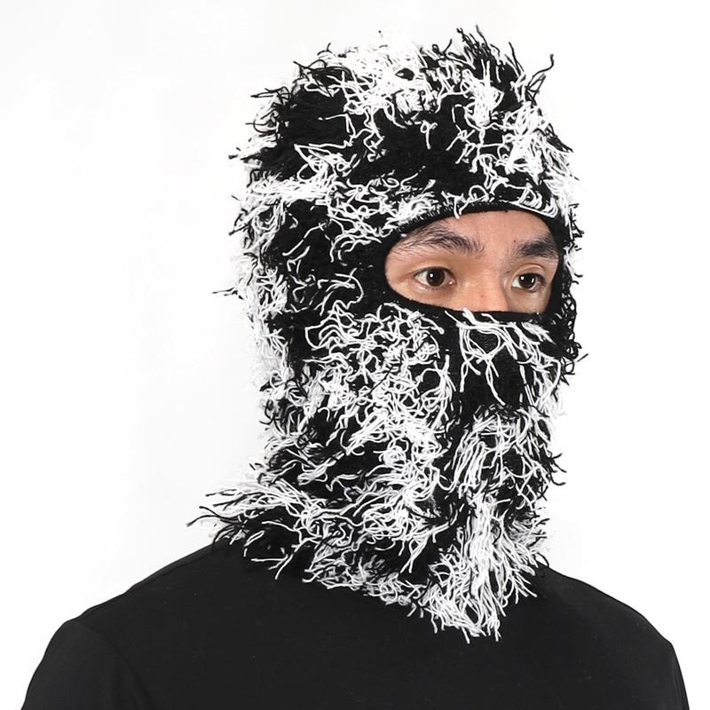 Balaclava Distressed Knitted Full Face Ski Mask Winter Windproof Warmer Men Women One Size Fits All Fuzzy Cozy Camo Cap Yeat Style Beard Funny Outdoor