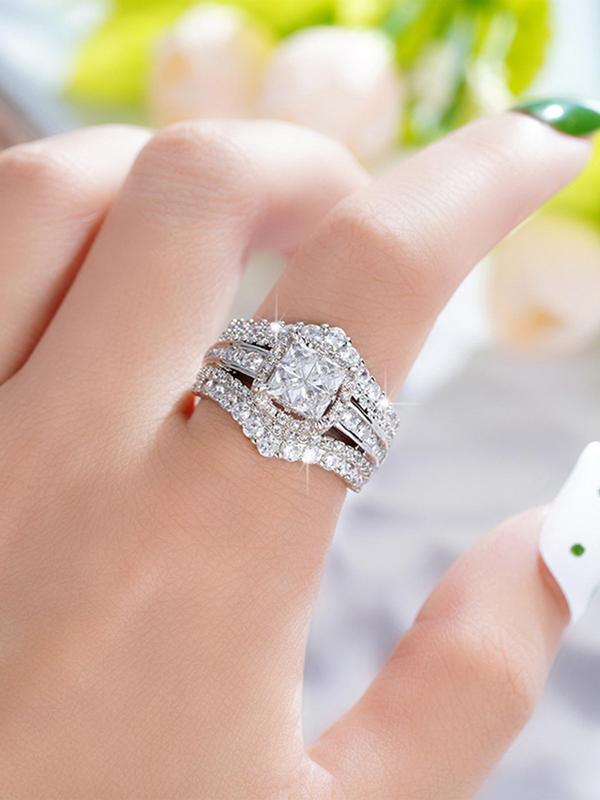 Square Shaped Rhinestone Decorated Ring, Luxury Engagement Ring for Women, Fashion Jewelry for Party, Daily Clothing Decor, Trendy Jewelry for Birthday Gift