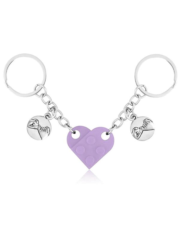 Unisex Cute Heart Shaped Keychain, 2pcs set Building Block Design Keychain for Couples & Friendship, Fashion Kawaii Accessories for Car Keys & Bag Charm