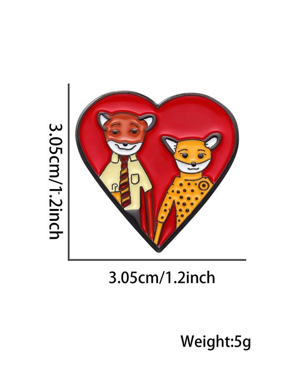 Unisex Cute Cartoon Fox & Heart Design Brooch, Novelty Badge Brooch, Fashionable Clothes Accessories for Daily & Party Decoration