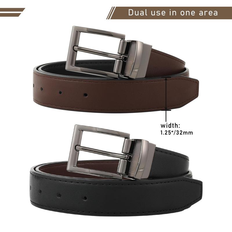 AWAYTR Reversible PU Leather Belt for Women Two-in-One Belt for Jeans Dress Fashion Women Men Belt with Rotated Buckle