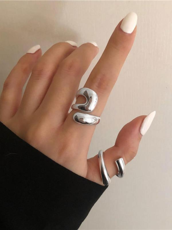 Vintage Geometric Design Cuff Ring, Casual Trendy Ring Stack, Rings Jewelry for Girls Gift, Female Classic Fashion Cute Accessories for Daily Wear