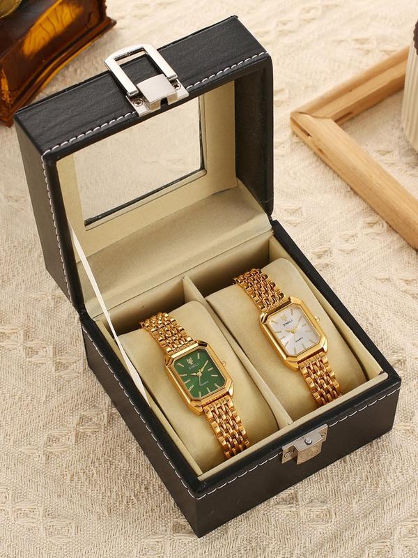 Women's Elegant Rectangle Dial Quartz Watch Set, 2024 New Style Fashion Watch Set for Party, Daily Decor, Trendy All-match & Exquisite Watch Set for Gift with Box