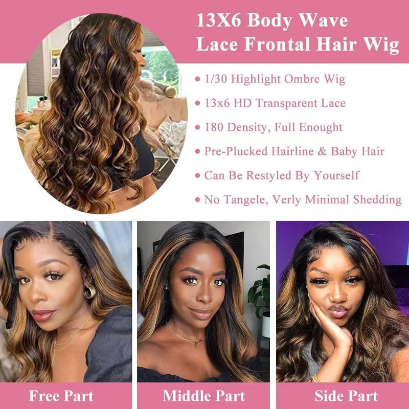 Highlight Lace Front Wig Human Hair Body Wave Honey Blonde 13x6 Transparent Lace Front Wigs Ombre Black Brown Lace Front Human Hair Wigs 180% Density 1 30 Colored Highlight Wig Balayage Wig lace front