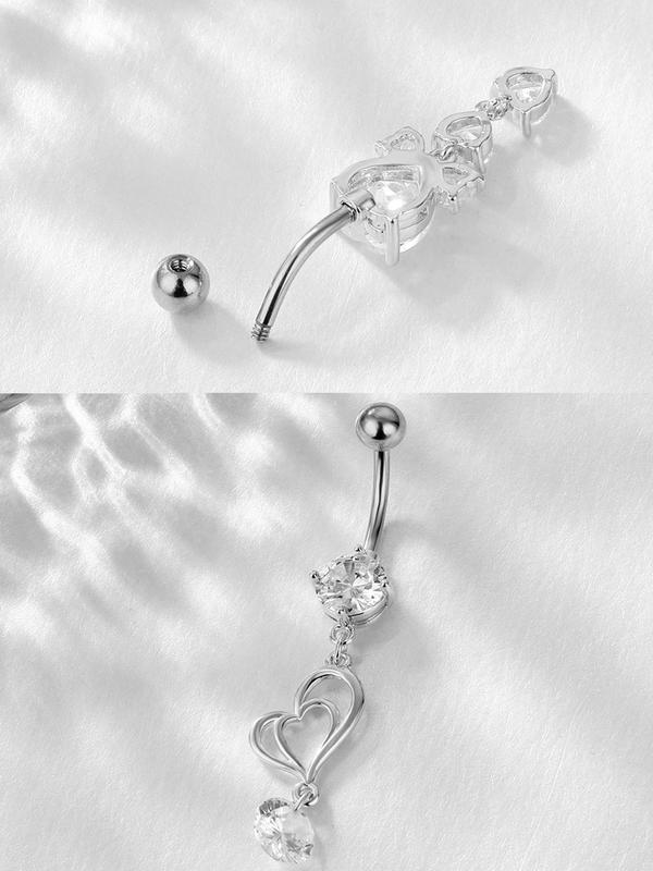 Rhinestone Decorated Navel Ring, 2024 Summer Butterfly & Heart & Moon & Star & Sun & Butterfly Charm Navel Ring for Women & Men, Body Piercing Jewelry for Party, Daily Decor