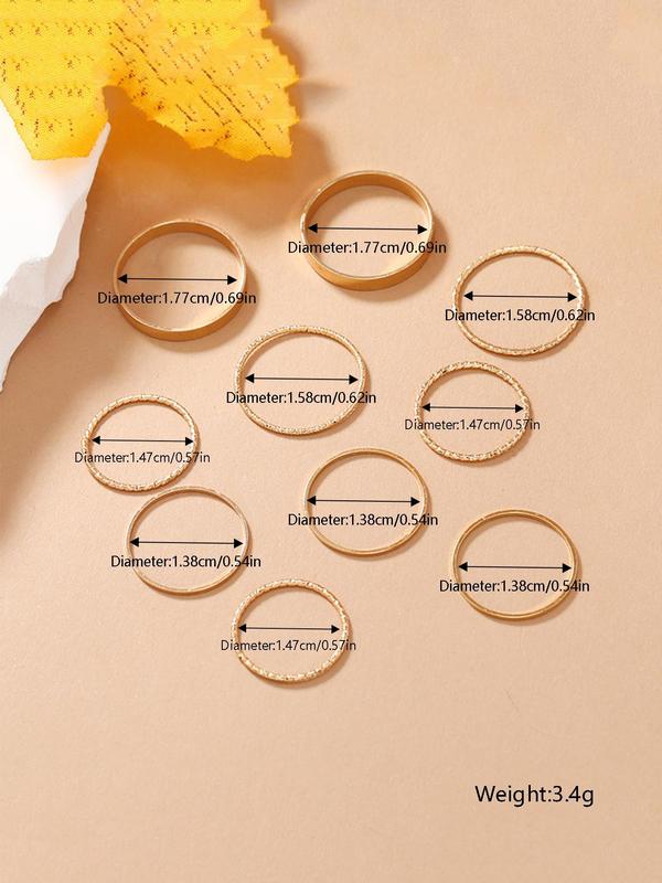 10pcs set Simple Plain Color Alloy Ring, Creative Minimalist Retro Joint Rings, Fashion Accessories For Women & Girls