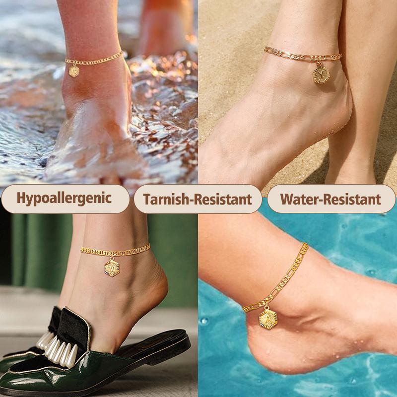 FindChic Initial 26 Letters A-Z Anklet Gold-plated 5mm Chain Anklets Bracelet with Letters Mariner Chain Figaro Chain Anklet  Adjustable For Women Men Girlfriend