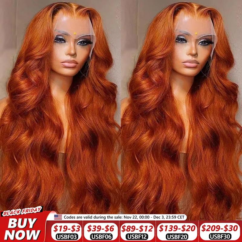 30 34 Inch Orange Ginger Hd Lace Front Wigs 13x6 Body Wave  Colored Glueless Lace Frontal Wigs Pre Plucked Closure Wig