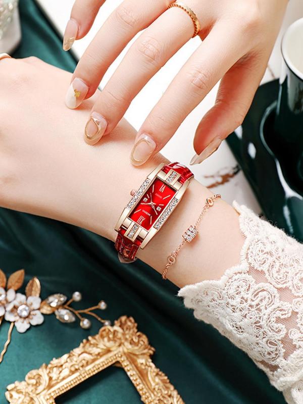 Women's Elegant Rhinestone Decorated Quartz Watch, 2024 New Style Exquisite Trendy Wristwatch, Fashionable Watch for Women As Gift without Box