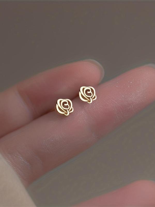 Women's Elegant Rose Stud Earrings As Gift for Girlfriend, Trendy Hollow out Stud Earrings, Fashionable Matching Jewelry for Women for Daily Decoration