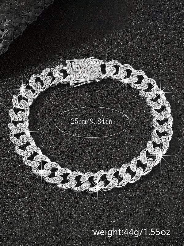 Rhinestone Decorated Cuban Chain Anklet for Women & Girls, Fashion Jewelry for Party, Daily Clothing Decor, Trendy All-match & Exquisite Jewelry for Birthday Gift