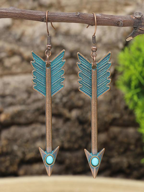 Boho Turquoise Texture Shell Tassel Hollow Arrow Feather Decor Dangle Earrings (3 Pairs), Vintage Trendy Dangle Earrings, Fashionable Jewelry for Women for Daily & Party Decoration Gifts