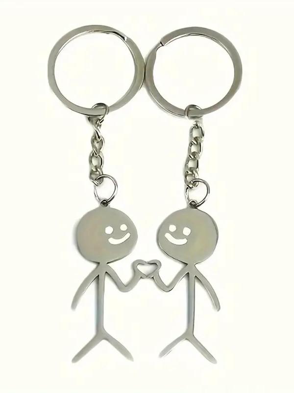 Cute Cartoon Stickman Design Heart Keychain, Fashionable Stainless Steel Keychain for Women & Men, Trendy All-match Keychain for Birthday Gift