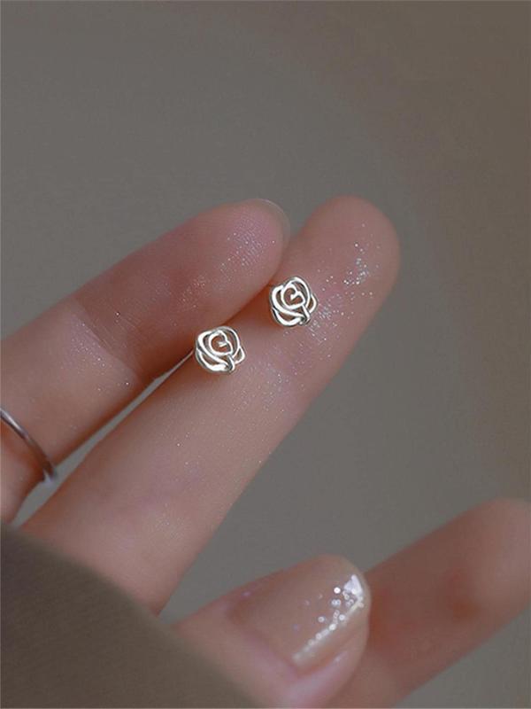 Women's Elegant Rose Stud Earrings As Gift for Girlfriend, Trendy Hollow out Stud Earrings, Fashionable Matching Jewelry for Women for Daily Decoration