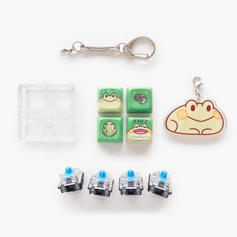 Frog Multi-Key Clicky Keychain Fidget with Blue Gateron Switch and Bonus Tail Charm