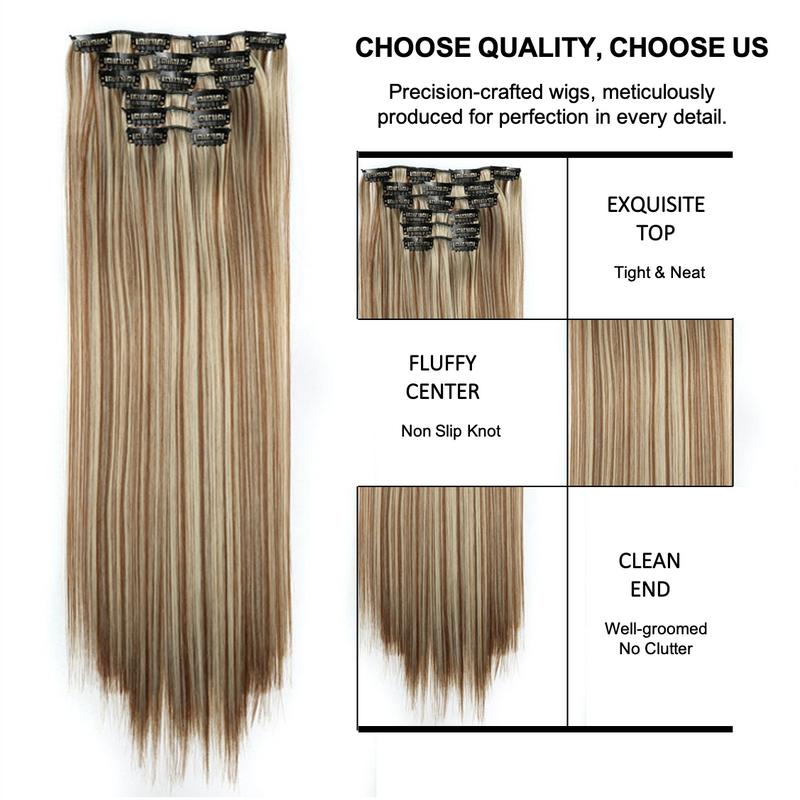 Enchanted Hair Summer 24 Inch Hair Extensions, Clip-in Hair Extensions for Party Style, 6pcs Long Straight Synthetic Wigs, Heat Resistant Synthetic Hair Extensions, Female 2024 Trendy Matching Natural Looking Wig Piece for Party, Club, Graduation Look