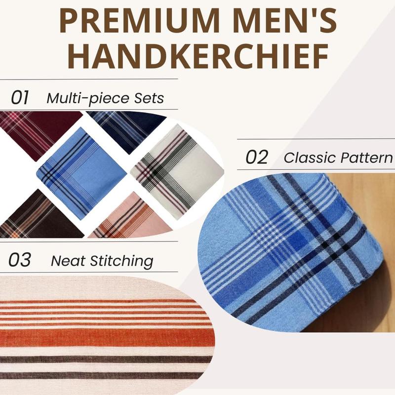 12 Pack Men's Handkerchiefs Classic Handkerchiefs for Men Pocket Square Assorted Mens Hankies Gents Hankerchieves, 6 Colors, 14.17*14.17 inch