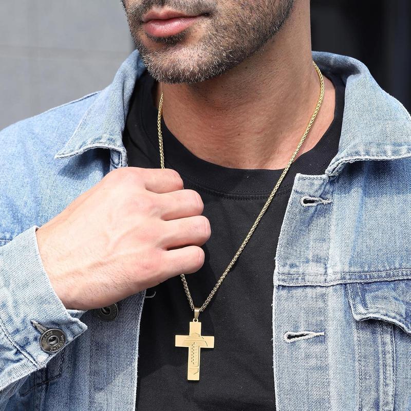 Football Cross Necklace for Boys Men Stainless Steel Bible Verse Pendant with 20+2 Inch Chain First Communion Baptism Religious Sports Jewelry Gift