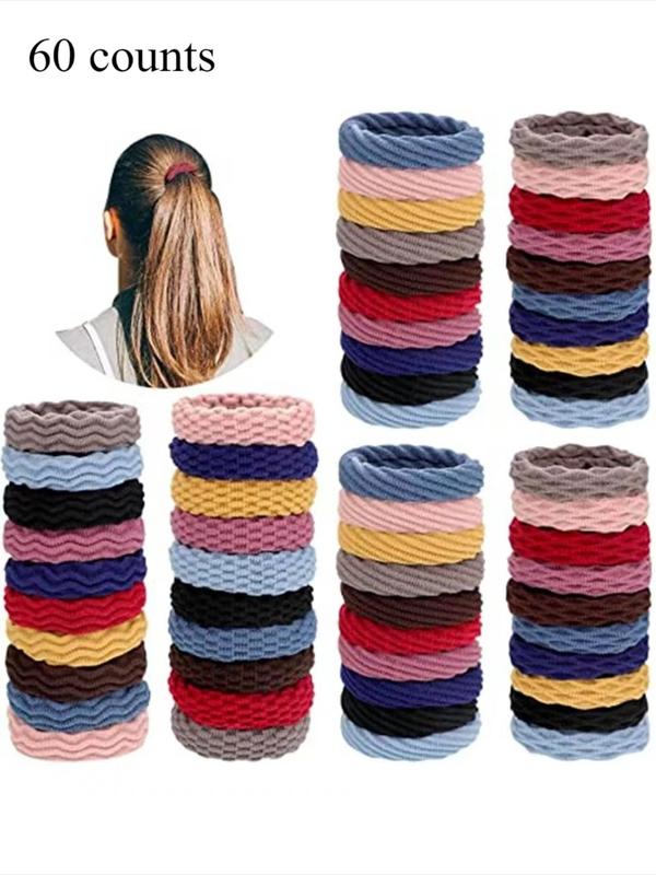 Random Color Simple Plain High Stretch Hair Tie, 60pcs Summer Casual Versatile Elastic Hair Accessories for Women & Girls, Minimalist Headwear Suitable for Thick Hair