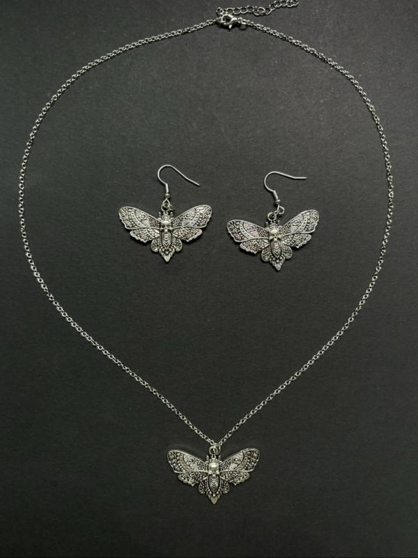 Women's Cute Insect Moth Design Jewelry Set, Fashion Necklace & Dangle Earrings for Party, Daily Decor, Trendy Gothic Retro Style Jewelry for Birthday Gift