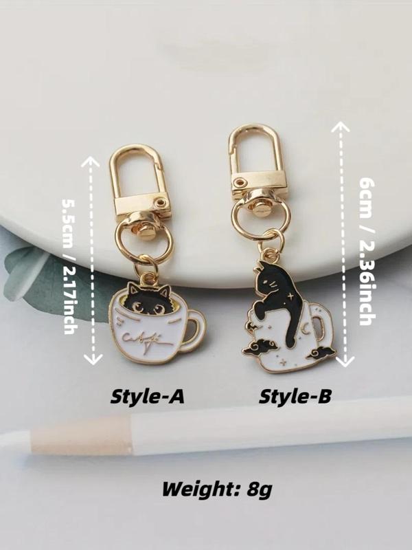 Cute Cat Design Keychain Set, Coffee Cup Cat Keychain, Alloy Pendant Bag Accessory Pendant, Creative Keychain, Backpack Pendant, Bag Charms