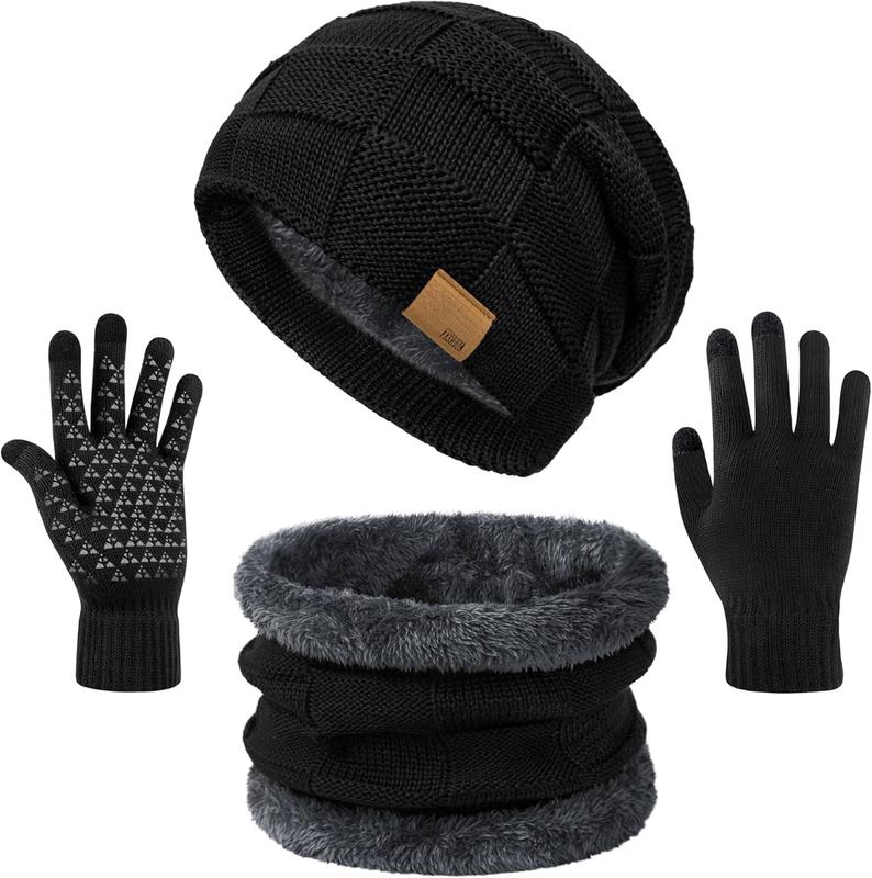 3 count Winter Hat Scarf and Gloves Set for Men and Women, Knit Slouchy Beanie Cap  Warmer Screen - Touch Texting Gloves