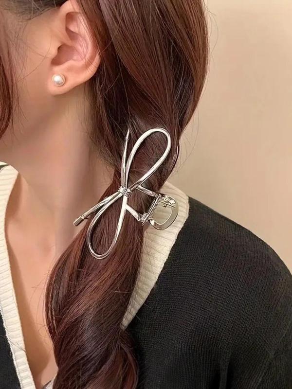 Solid Color Bow Shaped Hair Claw, Casual Versatile Shark Clip for Women & Girls, Elegant All-match Fashion Accessories for Daily Used, Exquisite Jewelry for Birthday Gifts