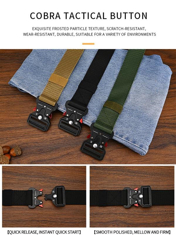 Men's New Solid Color Outdoor Belt, Multi-function Alloy Buckle High Quality Marine Corps Canvas Belt for Men, Fashion Accessories for Daily Wear