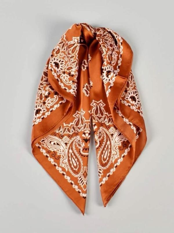 Women's Vintage Paisley Print Square Scarf, Elegant Soft Satin Bandana for Women, Fashion Accessories for Daily Wear