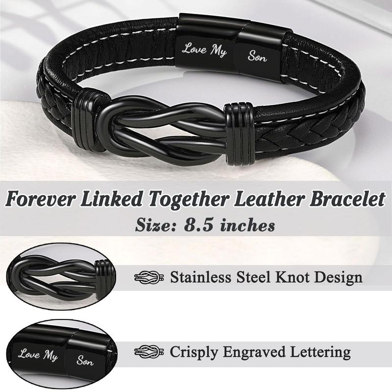 Forever Linked Together Leather Bracelet for Boys Men's Birthday Anniversary Christmas Valentine's Day Gifts