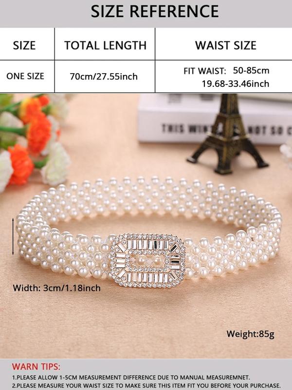 Women's Elegant Faux Pearl Decor Belt,  Trendy Exquisite Rhinestone Decor Elastic Belt Fashion Luxury Accessories for Party, Daily Clothing Decor