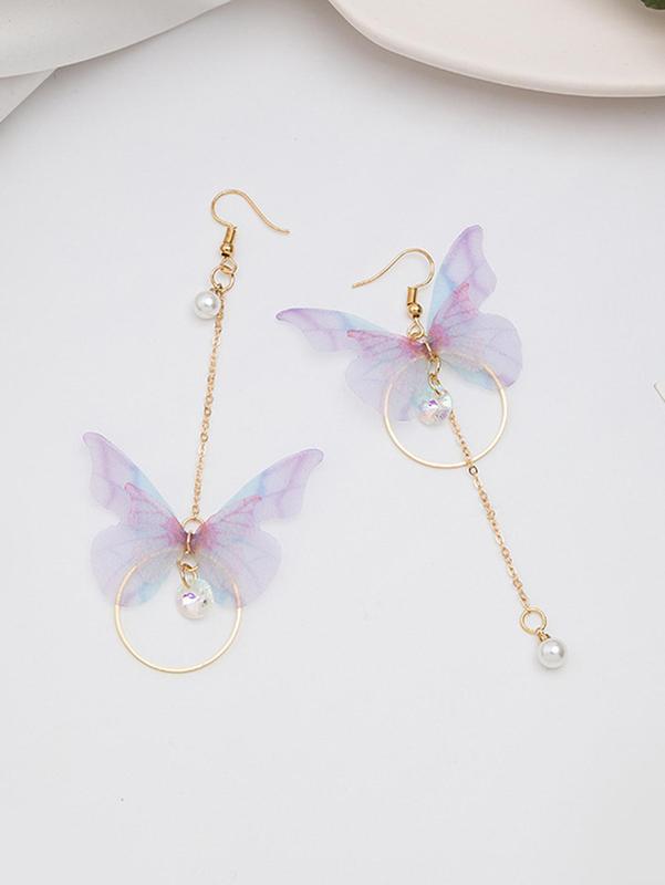 1 Pair Elegant Fashion Colorful Butterfly Alloy Dangle Earrings, Faux Pearl Rhinestone Decoration Women's Casual Accessories